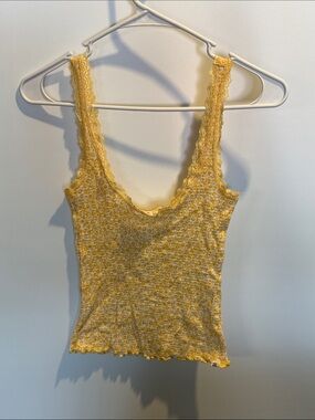 Billabong Yellow Floral Lace-Trim Ribbed Tank Top Size: M